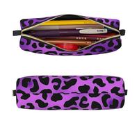 Mexpekil Astuccio in pelle per ragazze e ragazzi, piccolo organizer per penne, con cerniera, sottile, multiuso, per forniture scolastiche, bambini e adulti, Stampa leopardata viola, Taglia unica