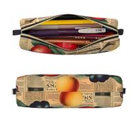 Mexpekil Astuccio in pelle per ragazze e ragazzi, piccolo organizer per penne, con cerniera, sottile, multiuso, per forniture scolastiche, bambini e adulti, Giornale Frutta, Taglia unica, Organizer