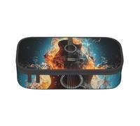 Mexpekil Astuccio in vinile con motivo CD musicale, per ragazze e ragazzi, astuccio per cancelleria con scomparti, borsa per forniture scolastiche per studenti e ufficio, Cool Fire Water Music