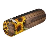 Mexpekil Astuccio per matite con girasole su tavola di legno, per ragazze, ragazzi, adolescenti, donne