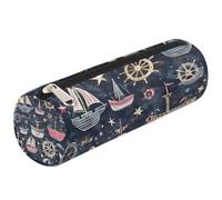 Mexpekil Astuccio per matite con motivo timone con navi marine per ragazze e ragazzi, astuccio per cancelleria, piccolo astuccio per forniture scolastiche per studenti e ufficio