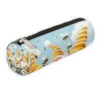 Mexpekil Astuccio per matite con tre api gialle con gnomo e margherita, per bambini, ragazzi e ragazze, cilindrico, per forniture scolastiche