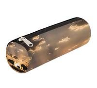 Mexpekil Astuccio per matite con tre elefanti e tramonto, per bambini, ragazzi e ragazze, cilindrico, per articoli scolastici