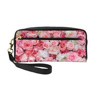 Mexpekil Astuccio per matite da viaggio con fiori rosa e rosa, astuccio porta penne, in pelle, per cosmetici, pennelli da trucco, scatola di cancelleria per bambini, ragazze, ragazzi, scuola e ufficio