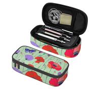 Mexpekil Astuccio per ragazze e ragazzi, con scomparti, grande, organizer per penne, con cerniera, multiuso, per articoli scolastici, cosmetici, bambini, adulti, Farfalle di papaveri colorati, Taglia