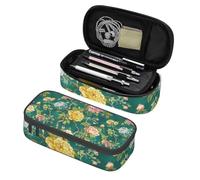 Mexpekil Astuccio per ragazze e ragazzi, con scomparti, grande, organizer per penne, con cerniera, multiuso, per articoli scolastici, cosmetici, bambini, adulti, Arte Teal Fiori Ramo, Taglia unica