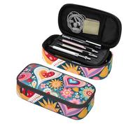 Mexpekil Astuccio per ragazze e ragazzi, con scomparti, grande, organizer per penne, con cerniera, multiuso, per articoli scolastici, cosmetici, bambini, adulti, Fiori Cuori Colorati, Taglia unica