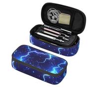 Mexpekil Astuccio per ragazze e ragazzi, con scomparti, grande, organizer per penne, con cerniera, multiuso, per articoli scolastici, cosmetici, bambini, adulti, Motivo fulmini blu, Taglia unica