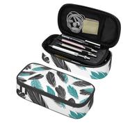 Mexpekil Astuccio per ragazze e ragazzi, con scomparti, grande, organizer per penne, con cerniera, multiuso, per articoli scolastici, cosmetici, bambini, adulti, Motivo con piume blu e nere, Taglia