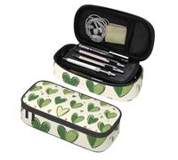 Mexpekil Astuccio per ragazze e ragazzi, con scomparti, grande, organizer per penne, con cerniera, multiuso, per articoli scolastici, cosmetici, bambini, adulti, Cuori Verdi, Taglia unica, Organizer