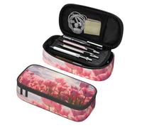 Mexpekil Astuccio per ragazze e ragazzi, con scomparti, grande, organizer per penne, con cerniera, multiuso, per articoli scolastici, cosmetici, bambini, adulti, Fiore di tulipano rosa, Taglia unica