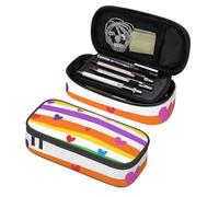 Mexpekil Astuccio per ragazze e ragazzi, con scomparti, grande, organizer per penne, con cerniera, multiuso, per articoli scolastici, cosmetici, bambini, adulti, Cuori arcobaleno strisce, Taglia unica