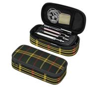 Mexpekil Astuccio per ragazze e ragazzi, con scomparti, grande, organizer per penne, con cerniera, multiuso, per articoli scolastici, cosmetici, bambini, adulti, Plaid Verde Giallo Rosso, Taglia unica