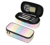 Mexpekil Astuccio per ragazze e ragazzi, con scomparti, grande, organizer per penne, con cerniera, multiuso, per articoli scolastici, cosmetici, bambini, adulti, Strisce arcobaleno stelle glitter