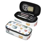 Mexpekil Astuccio per ragazze e ragazzi, con scomparti, grande, organizer per penne, con cerniera, multiuso, per articoli scolastici, cosmetici, bambini, adulti, Ciotole per cani Ossa Cuori, Taglia