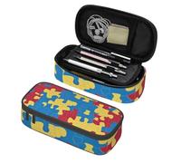 Mexpekil Astuccio per ragazze e ragazzi, con scomparti, grande, organizer per penne, con cerniera, multiuso, per articoli scolastici, cosmetici, bambini, adulti, Puzzle Colorato, Taglia unica