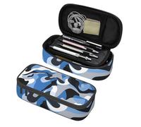 Mexpekil Astuccio per ragazze e ragazzi, con scomparti, grande, organizer per penne, con cerniera, multiuso, per articoli scolastici, cosmetici, bambini, adulti, Blu Grigio Camouflage, Taglia unica