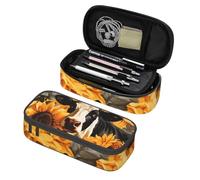 Mexpekil Astuccio per ragazze e ragazzi, con scomparti, grande, organizer per penne, con cerniera, multiuso, per articoli scolastici, cosmetici, bambini, adulti, Girasoli Mucca, Taglia unica