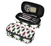 Mexpekil Astuccio per ragazze e ragazzi, con scomparti, grande, organizer per penne, con cerniera, multiuso, per articoli scolastici, cosmetici, bambini, adulti, Albero di Natale Rosso Verde, Taglia