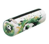 Mexpekil Astuccio verde con graffiti a tema calcio, per ragazze, ragazzi, adolescenti, donne e pennelli da trucco