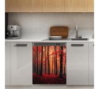Mexpekil Autunno Foresta Rossa Lavastoviglie Magnete Copertura 53x66 Pollici Adesivo Decorativo Lavastoviglie per Porta D'ingresso Impermeabile Pannello Elettrodomestico Cucina