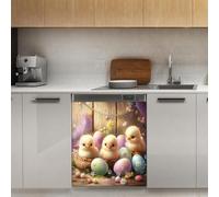 Mexpekil Baby Chicks Egg Wood Lavastoviglie Magnete Copertura 53x66 Pollici Decorativo Lavastoviglie Adesivo per Porta D'ingresso Impermeabile Pannello Elettrodomestico Cucina Pannello Adesivo