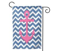 Mexpekil Bandiera da giardino a zigzag blu con ancora dell'oceano rosa, 71,1 x 101,6 cm, double face, bandiera decorativa per esterni, per patio, cortile, prato