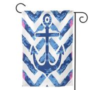 Mexpekil Bandiera da giardino a zigzag blu con ancora oceanica, 71,1 x 101,6 cm, double face, decorativa per esterni, per patio, cortile, prato