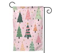 Mexpekil Bandiera da giardino con albero di Natale colorata rosa verde 71,1 x 101,6 cm su entrambi i lati, bandiera decorativa per esterni, per patio, cortile, prato