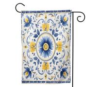 Mexpekil Bandiera da giardino con piastrelle antiche blu e gialle, 71,1 x 101,6 cm, su entrambi i lati, decorativa per esterni, per patio, cortile, prato
