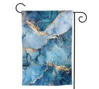 Mexpekil Bandiera da giardino in marmo dorato liquido blu foglia di tè, 71,1 x 101,6 cm, double face, bandiera decorativa per esterni, per patio, cortile, prato