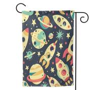 Mexpekil Bandiera da giardino retrò con pianeti spaziali e razzi, 71,1 x 101,6 cm, double face, decorativa per esterni, per patio, cortile, prato