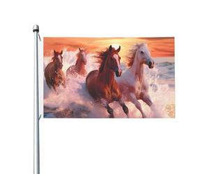 Mexpekil Bandiere con cavallo che corre, tramonto sul mare, 1,5 x 0,9 m, con occhielli, bandiera decorativa per esterni, bandiera decorativa per esterni per la Coppa del Mondo di calcio, strada, feste