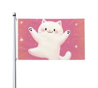 Mexpekil Bandiere con stelle che salta con gatto bianco, 1,5 x 0,9 m, con occhielli, bandiera decorativa per esterni, per feste e vacanze, per la casa
