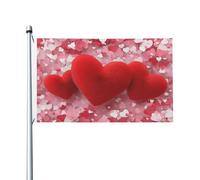 Mexpekil Bandiere floreali rosa cuori rossi 1,5 m x 0,9 m con occhielli doppia bandiera per festival bandiera decorativa per esterni per la Coppa del Mondo di calcio, strada, feste, vacanze, casa