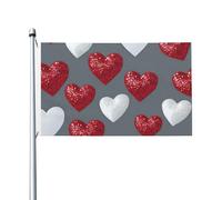 Mexpekil Bandiere glitterate a forma di cuori rossi e bianchi, 1,5 x 0,9 m, con occhielli, bandiera decorativa per esterni, per feste e vacanze, per la casa