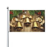 Mexpekil Bandiere natalizie in legno con campane dorate, 1,5 x 0,9 m, con occhielli su entrambi i lati, bandiera decorativa per esterni, per la Coppa del Mondo di calcio, strada, feste, vacanze, casa