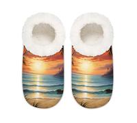 Mexpekil Beach Sunset Tropical Palm Tree Pantofole da donna Fuzzy House Slipper antiscivolo per donne uomini signore, Palma Tropicale Tramonto Spiaggia, X-Large largo