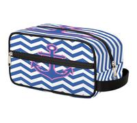 Mexpekil Beauty case blu con motivo a zigzag e ancora marina, organizer per cosmetici, trousse da viaggio per donne, uomini, ragazzi e ragazze