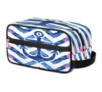 Mexpekil Beauty case blu con motivo a zigzag oceano e ancora, organizer per cosmetici, trousse da viaggio per donne, uomini, ragazzi e ragazze