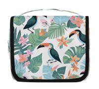Mexpekil Beauty case con foglie di palma tropicale, fiore di tucano, per donne, uomini e donne, borsa da viaggio impermeabile da appendere con gancio, organizer per cosmetici