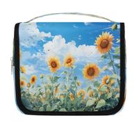 Mexpekil Beauty case con girasole e cielo per donne, uomini e donne, impermeabile, da appendere, da viaggio, con gancio, organizer per cosmetici