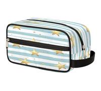 Mexpekil Beauty case con motivo a stelle azzurre e dorate, organizer da viaggio, per donne, uomini, ragazzi e ragazze