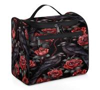Mexpekil Beauty case da viaggio con corvi di rose per donne e uomini, grande, impermeabile, per trucco e cosmetici, Multicolore, 10.2 x 6.5 x 9.2 inches, Beauty case