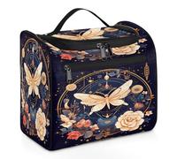 Mexpekil Beauty case da viaggio con farfalla mistica libellula fiore appeso per donne uomini grande impermeabile trucco cosmetico borsa da viaggio, Multicolore, 10.2 x 6.5 x 9.2 inches, Beauty case