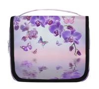 Mexpekil Beauty case da viaggio con fiori di orchidea viola, per donne, uomini e donne, impermeabile, da appendere, con gancio, organizer per cosmetici