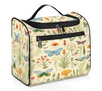 Mexpekil Beauty case da viaggio con fiori e foglie e farfalle, per donne e uomini, grande, impermeabile, per trucco e cosmetici, Multicolore, 10.2 x 6.5 x 9.2 inches, Beauty case