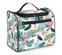 Mexpekil Beauty case da viaggio con foglie di palma tropicale, fiore di tucano, da appendere, per donne e uomini, grande, impermeabile, per trucco e cosmetici, Multicolore, 10.2 x 6.5 x 9.2 inches,