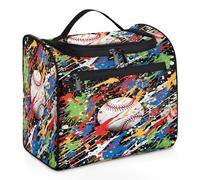 Mexpekil Beauty case da viaggio con motivo arcobaleno con schizzi di baseball, per donne e uomini, grande, impermeabile, per trucco e cosmetici, Multicolore, 10.2 x 6.5 x 9.2 inches, Beauty case