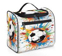 Mexpekil Beauty case da viaggio con motivo arcobaleno con schizzi di calcio, per donne e uomini, grande, impermeabile, per cosmetici e cosmetici, Multicolore, 10.2 x 6.5 x 9.2 inches, Beauty case